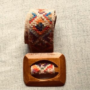 Colorful Woven Belt with Wooden Buckle 36 inches long